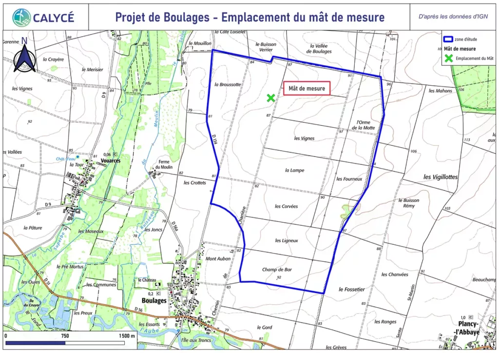 Projet éolien de la Pierre Hardy - Vue sur carte